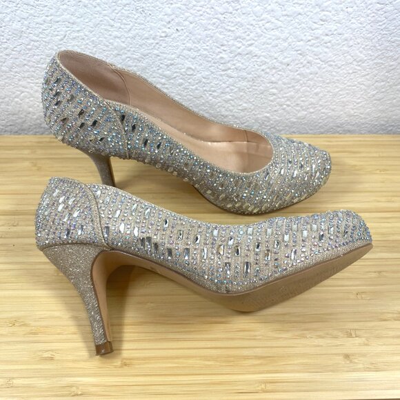 De Blossom Collection Silver Rhinestone Sparkle Evening Pumps Heels Size 7 - Picture 5 of 7